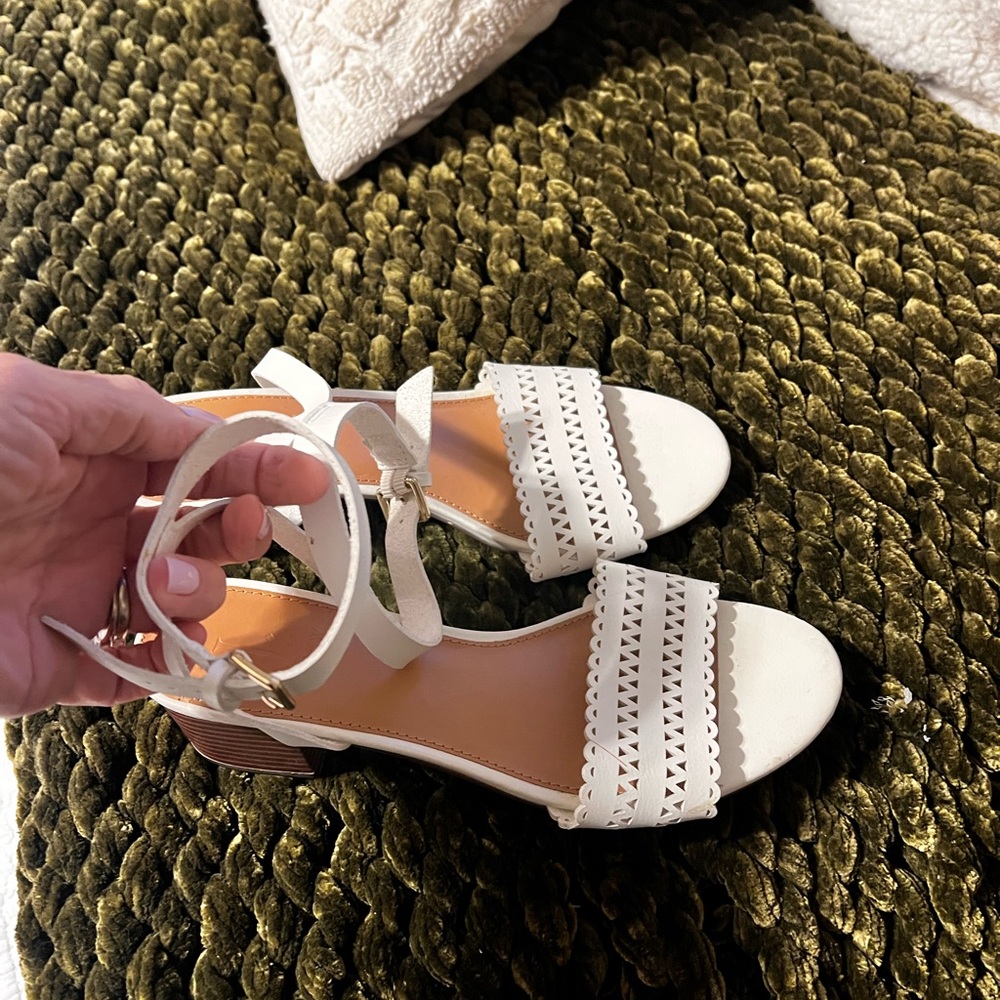 J. Crew White Minimalist Sandals with Ankle Strap never worn